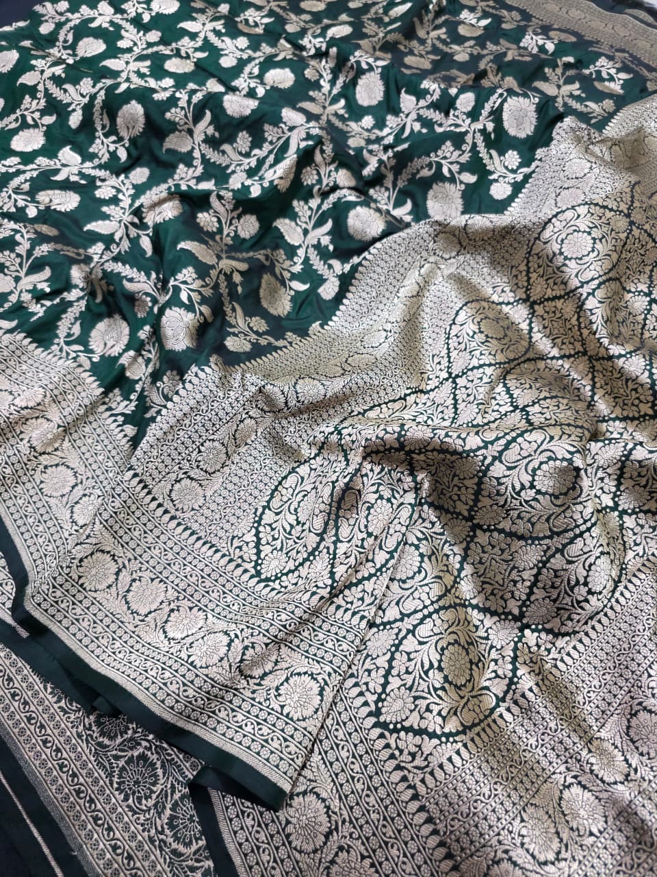 Pure Banarasi Tissue Silk Saree With Contrast Brocade Blouse The Banarasee Aura