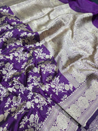Purple Pure Katan Silk Banarasi Handloom Saree With Blouse The Banarasee Aura