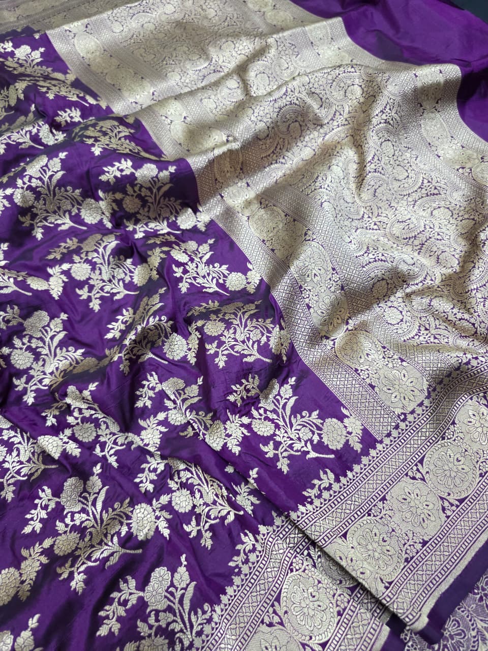Purple Pure Katan Silk Banarasi Handloom Saree With Blouse The Banarasee Aura