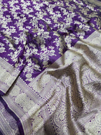 Purple Pure Katan Silk Banarasi Handloom Saree With Blouse The Banarasee Aura