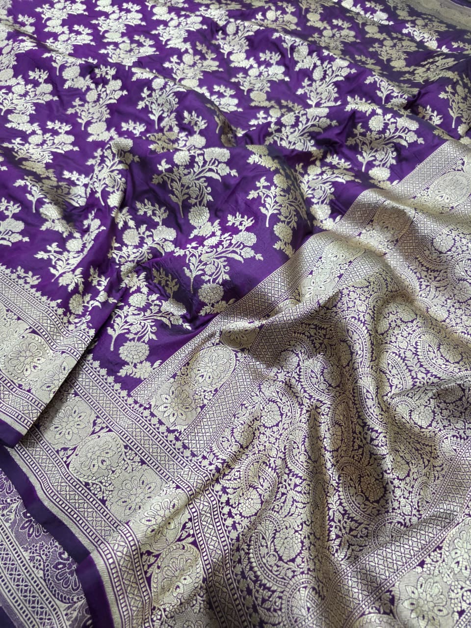 Purple Pure Katan Silk Banarasi Handloom Saree With Blouse The Banarasee Aura