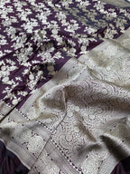 Wine Pure Katan Silk Banarasi Handloom Saree With Blouse The Banarasee Aura