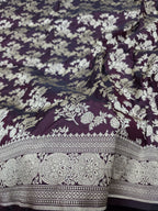 Wine Pure Katan Silk Banarasi Handloom Saree With Blouse The Banarasee Aura