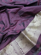 Wine Pure Katan Silk Banarasi Handloom Saree With Blouse The Banarasee Aura