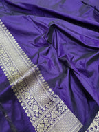 Navy Pure Katan Silk Banarasi Handloom Saree With Blouse The Banarasee Aura