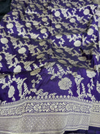 Navy Pure Katan Silk Banarasi Handloom Saree With Blouse The Banarasee Aura