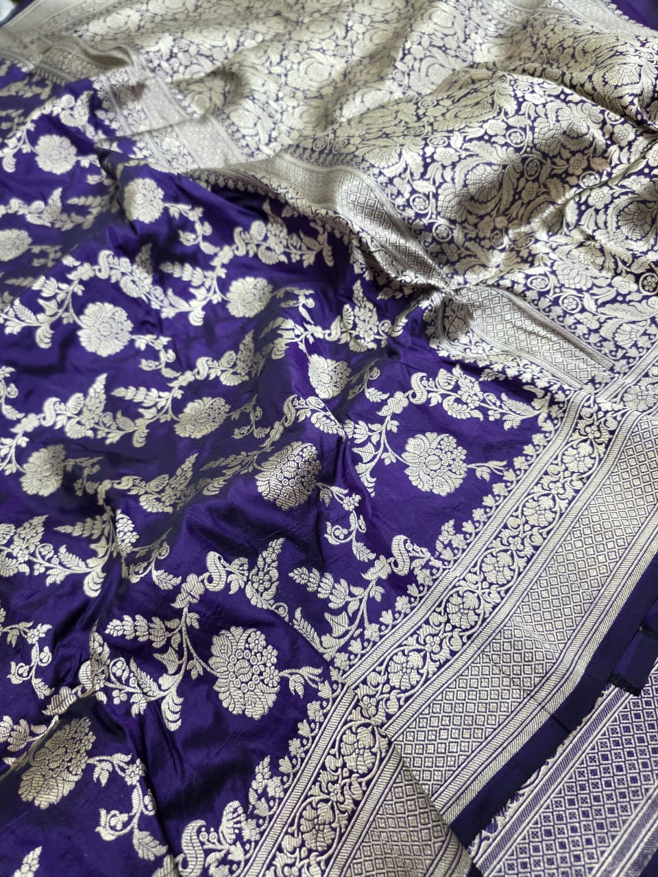 Navy Pure Katan Silk Banarasi Handloom Saree With Blouse The Banarasee Aura
