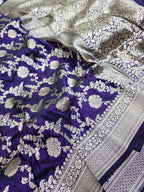 Navy Pure Katan Silk Banarasi Handloom Saree With Blouse The Banarasee Aura