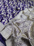 Navy Pure Katan Silk Banarasi Handloom Saree With Blouse The Banarasee Aura