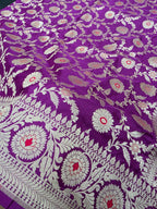 Purple Pure Katan Silk Banarasi Handloom Saree With Blouse The Banarasee Aura