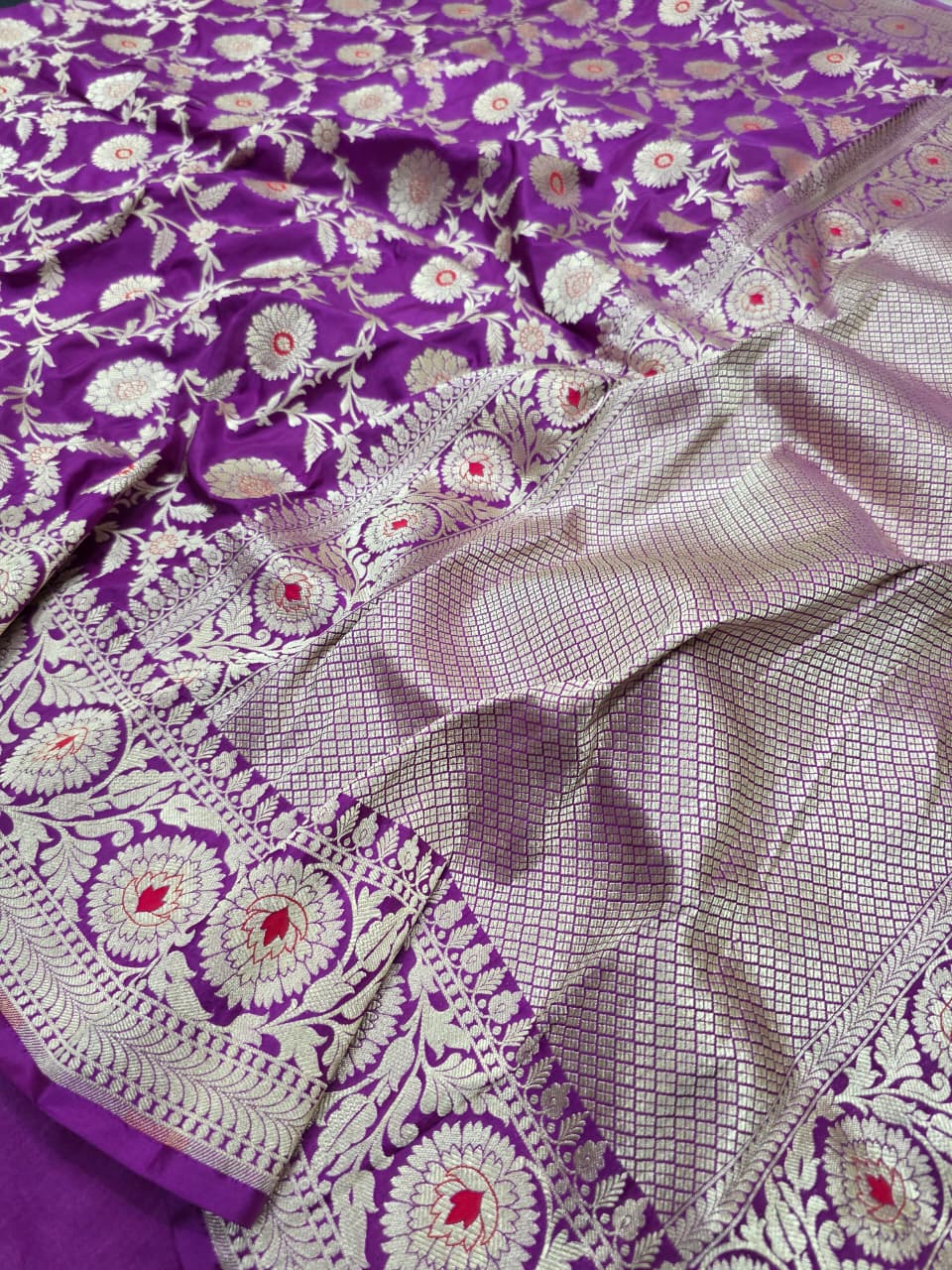 Purple Pure Katan Silk Banarasi Handloom Saree With Blouse The Banarasee Aura