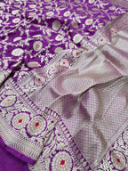 Purple Pure Katan Silk Banarasi Handloom Saree With Blouse The Banarasee Aura