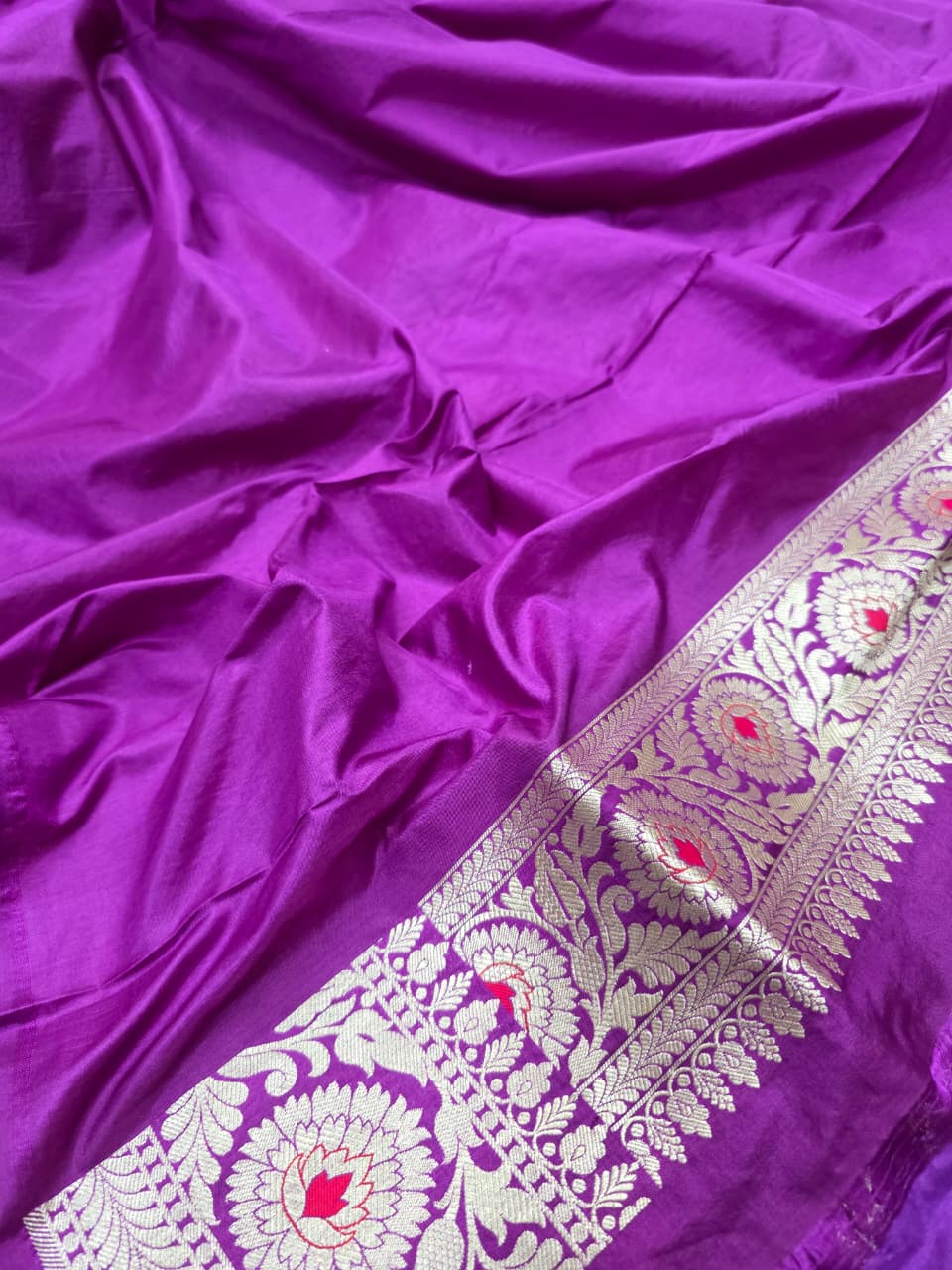 Purple Pure Katan Silk Banarasi Handloom Saree With Blouse The Banarasee Aura