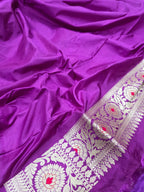 Purple Pure Katan Silk Banarasi Handloom Saree With Blouse The Banarasee Aura