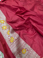 Maroon Pure Katan Silk Banarasi Handloom Saree With Blouse The Banarasee Aura
