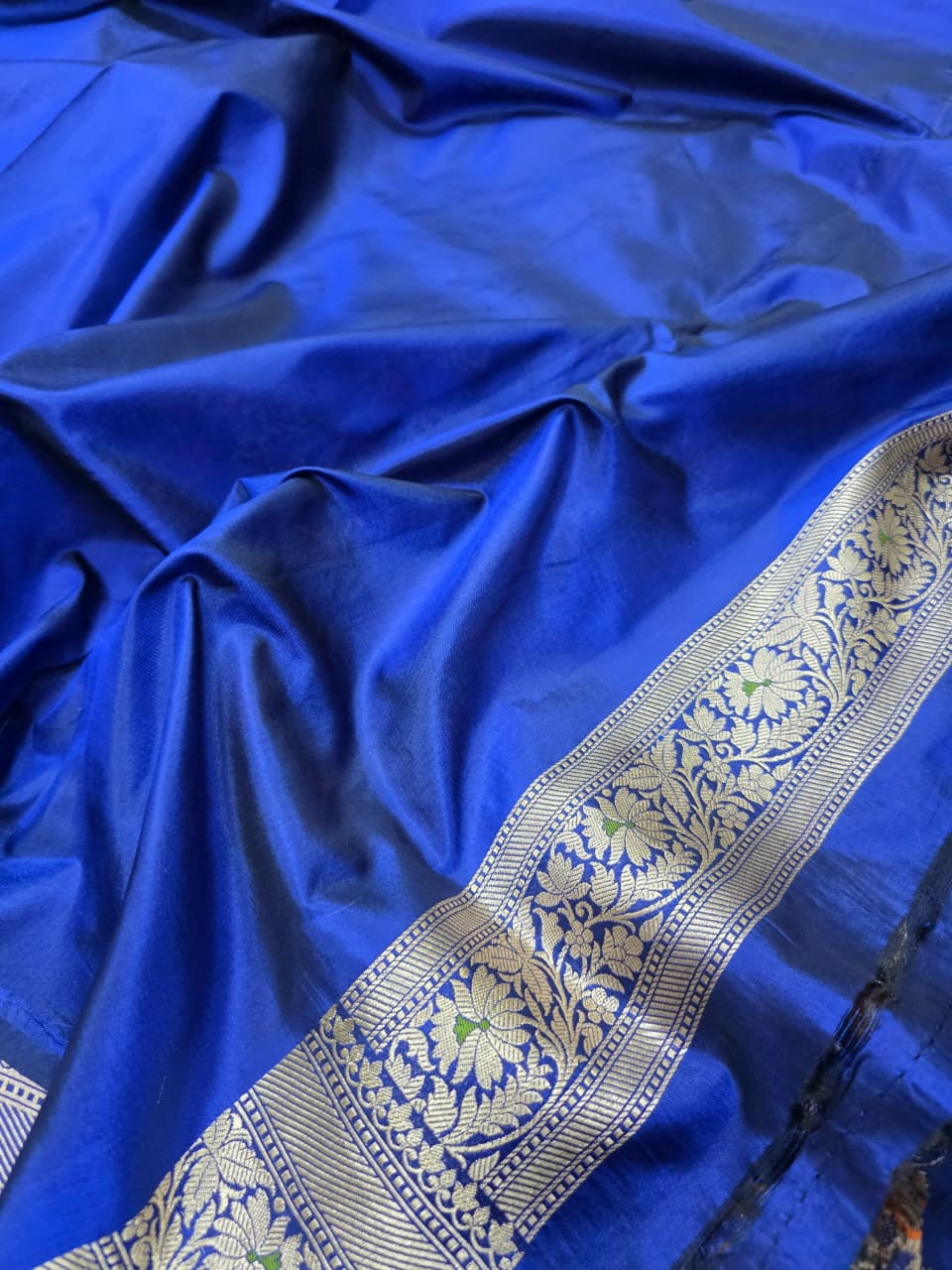 Royal Blue Pure Katan Silk Banarasi Handloom Saree With Blouse The Banarasee Aura
