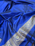 Royal Blue Pure Katan Silk Banarasi Handloom Saree With Blouse The Banarasee Aura
