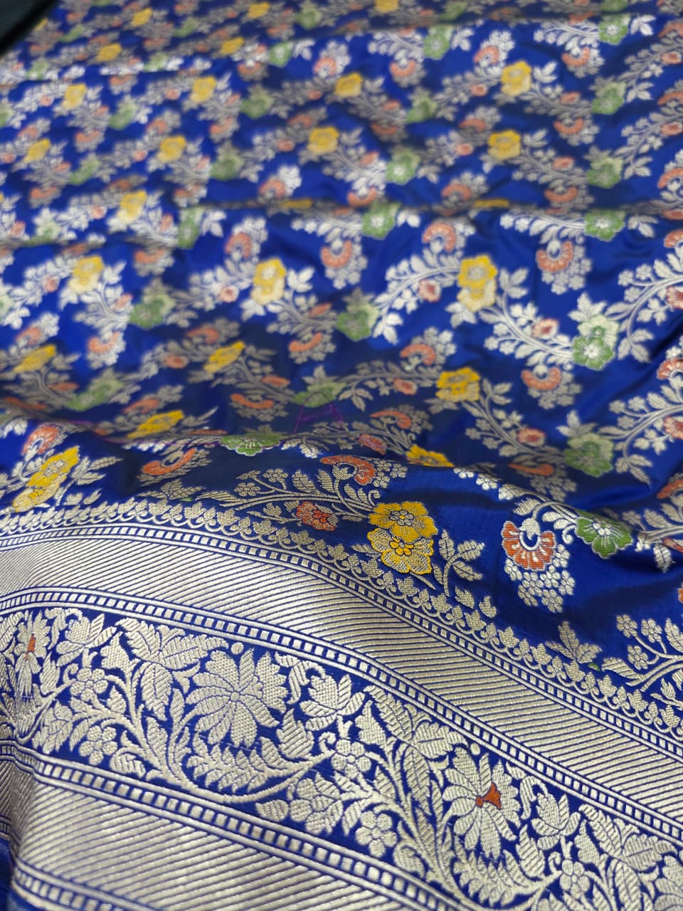 Royal Blue Pure Katan Silk Banarasi Handloom Saree With Blouse The Banarasee Aura