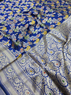 Royal Blue Pure Katan Silk Banarasi Handloom Saree With Blouse The Banarasee Aura
