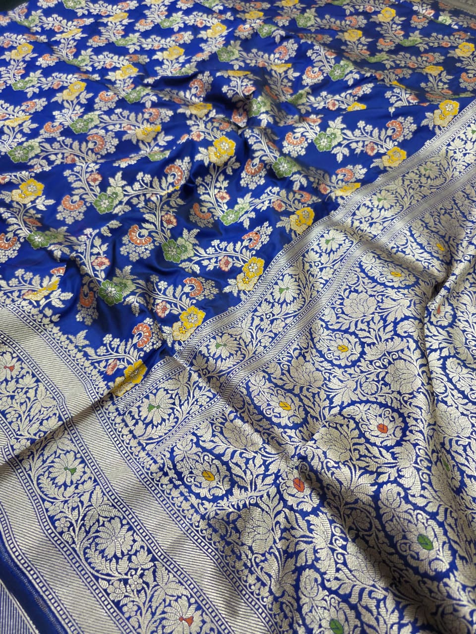 Royal Blue Pure Katan Silk Banarasi Handloom Saree With Blouse The Banarasee Aura