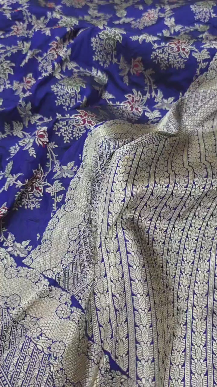 Royal Blue Pure Katan Silk Meenakari Banarasi Handloom Saree With Blouse