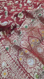 Maroon Pure Katan Silk Tilfi Meenakari Banarasi Handloom Saree With Blouse