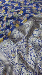 Royal Blue Pure Katan Silk Tilfi Meenakari Banarasi Handloom Saree With Blouse