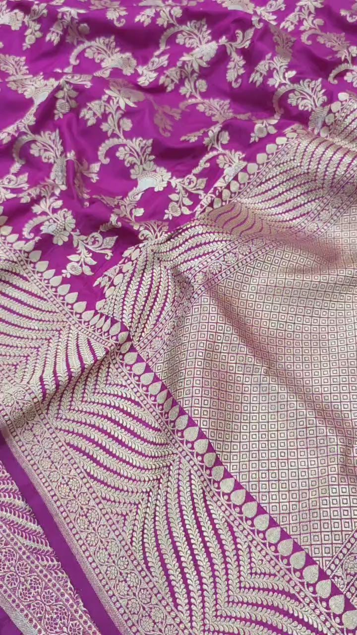Rani Pink Pure Katan Silk Banarasi Handloom Saree With Blouse