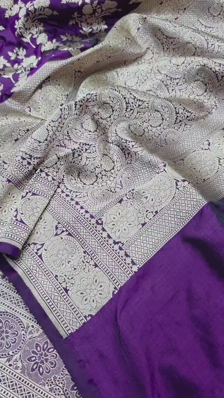 Purple Pure Katan Silk Banarasi Handloom Saree With Blouse