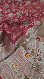 Maroon Pure Katan Silk Meenakari Banarasi Handloom Saree With Blouse