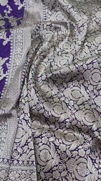 Navy Blue Pure Katan Silk Banarasi Handloom Saree With Blouse