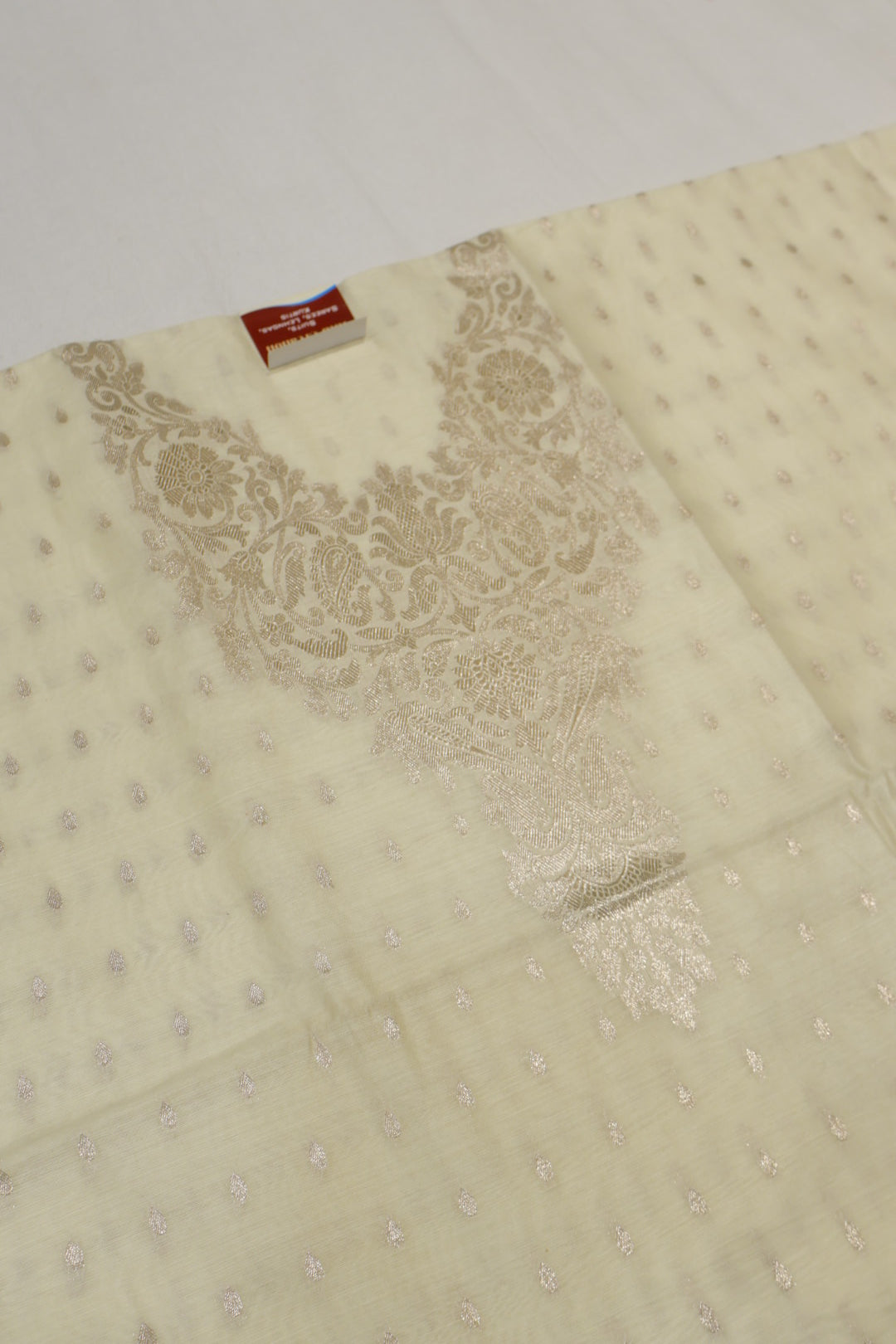 Buttercream Ivory Banarasi Silk Blend  Woven Unstitched Suit Set With Silk Blend Woven Dupatta The Banarasee Aura