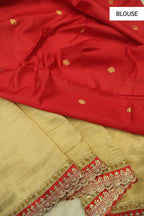 Beige Pure Banarasi Tissue Stripes Saree With Contrast Pure Silk Kadhwa Blouse The Banarasee Aura