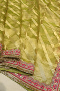 Green - Gold Pure Banarasi Tissue Silk Weaved Saree With Pure Contrast Silk Kadhwa Blouse The Banarasee Aura