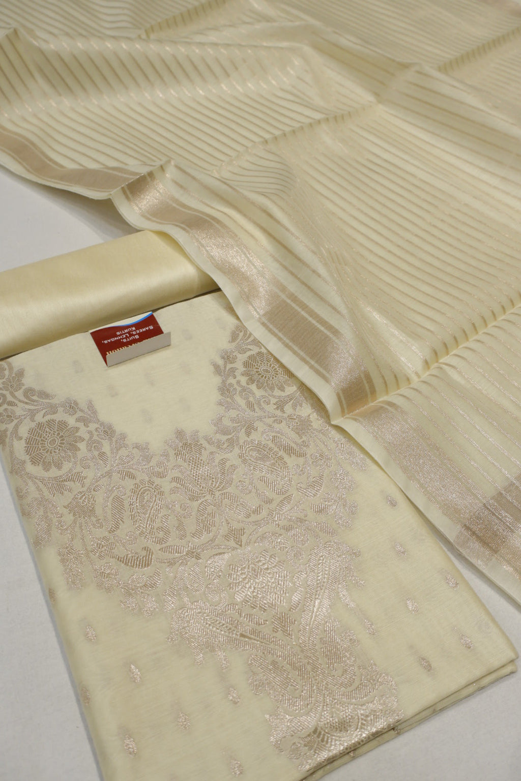 Buttercream Ivory Banarasi Silk Blend  Woven Unstitched Suit Set With Silk Blend Woven Dupatta The Banarasee Aura