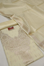 Buttercream Ivory Banarasi Silk Blend  Woven Unstitched Suit Set With Silk Blend Woven Dupatta The Banarasee Aura