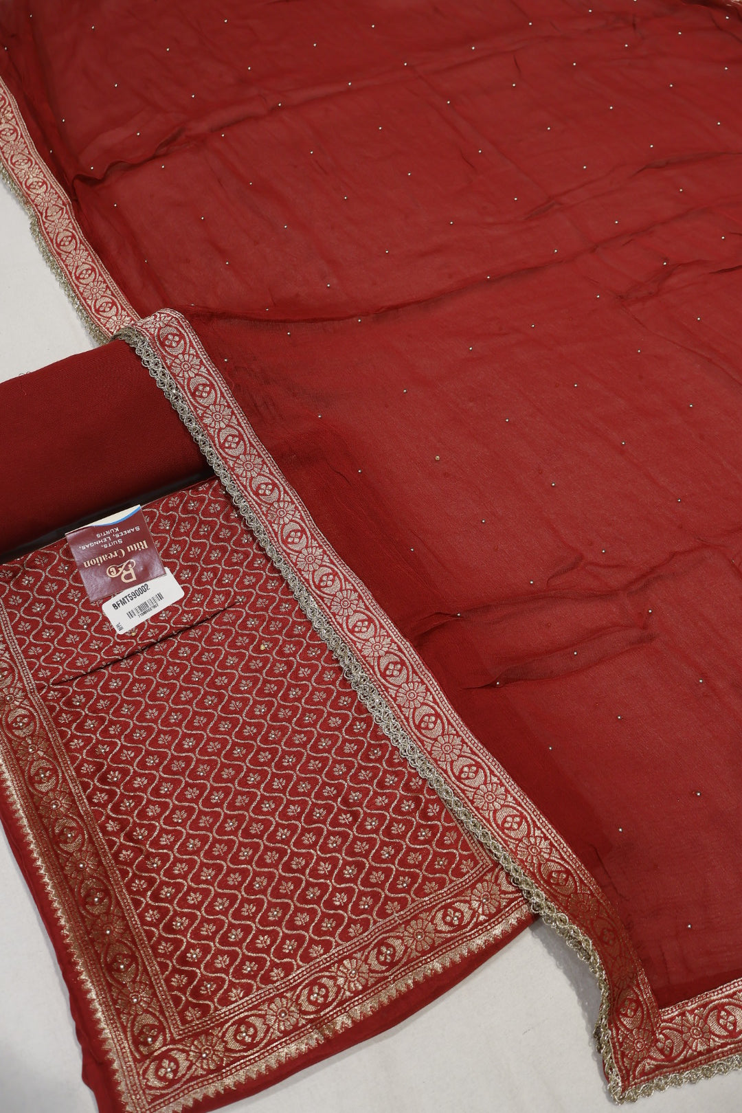 Maroon Dola Silk Woven Unstitched Suit Set With Chiffon Dupatta The Banarasee Aura