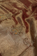 Maroon - Gold Banarasi Tissue Organza Hand Embroidered Saree With Hand Embroidered Blouse The Banarasee Aura