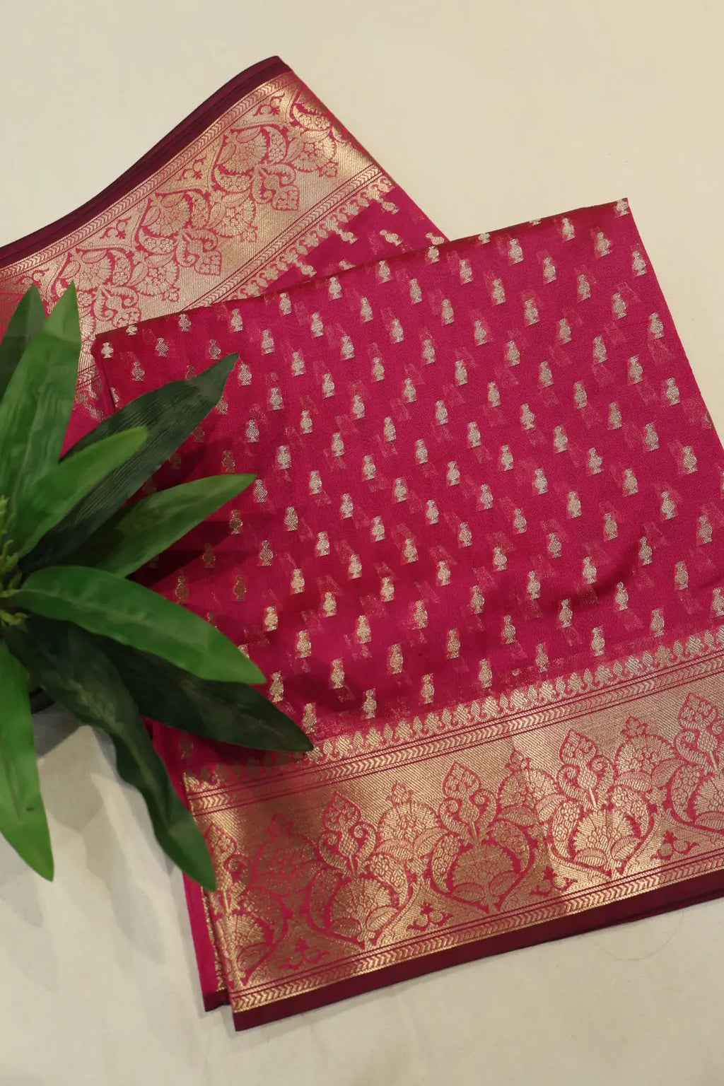 Rani Pink Chanderi Silk Banarasi Zari Weaved Saree With Blouse The Banarasee Aura