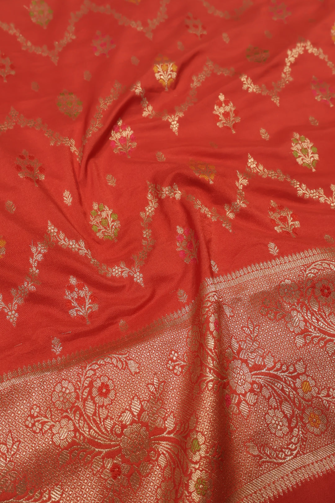 Red Satin Silk Tilfi Meenakari Woven Unstitched Banarasi Suit Set The Banarasee Aura