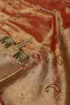 Rust - Gold Banarasi Tissue Organza Hand Embroidered Saree With Hand Embroidered Blouse The Banarasee Aura