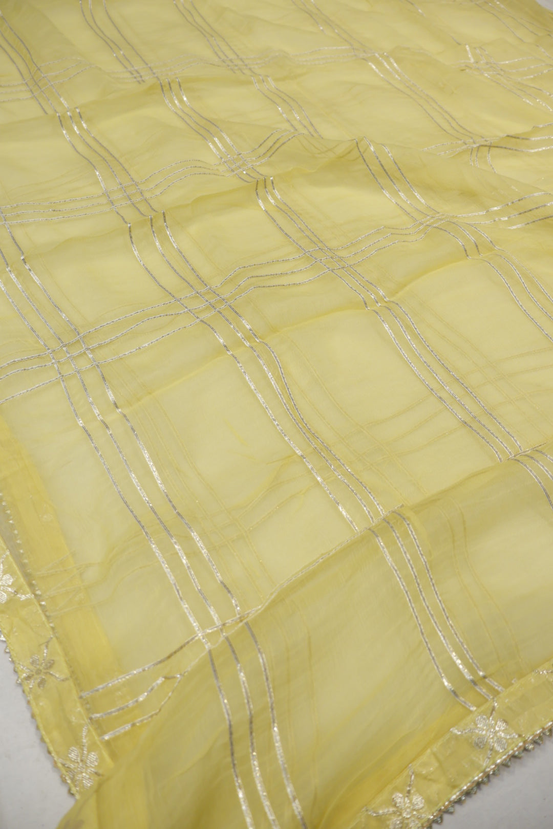 Yellow Chanderi Woven and Embroidered Unstitched Suit Set With Chiffon Gotta Work Dupatta The Banarasee Aura