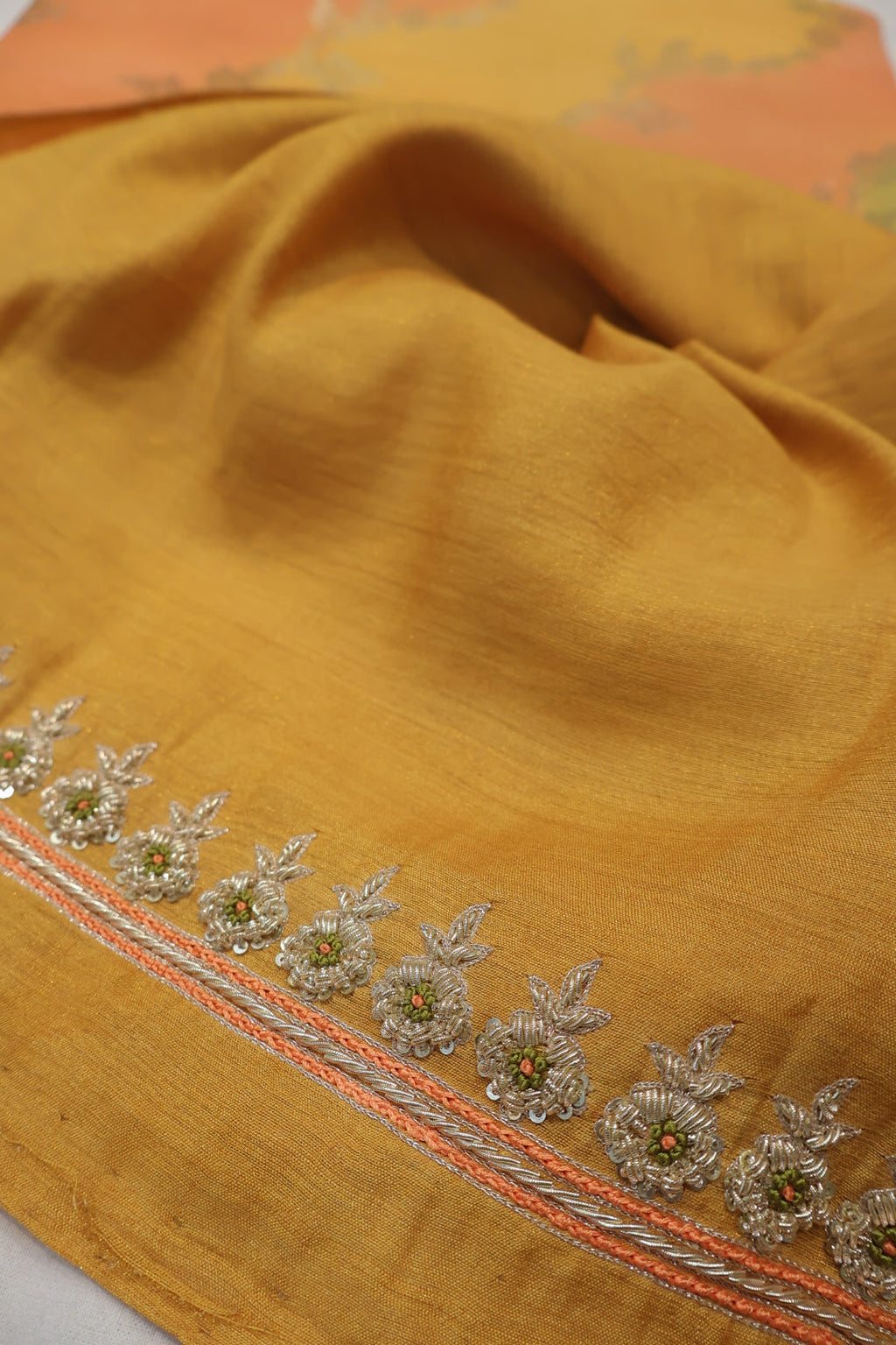 Mustard Banarasi Pure Moonga Tissue Silk Hand Embroidered Unstitched Suit Set with Pure Moonga Silk Rangkat Dupatta The Banarasee Aura