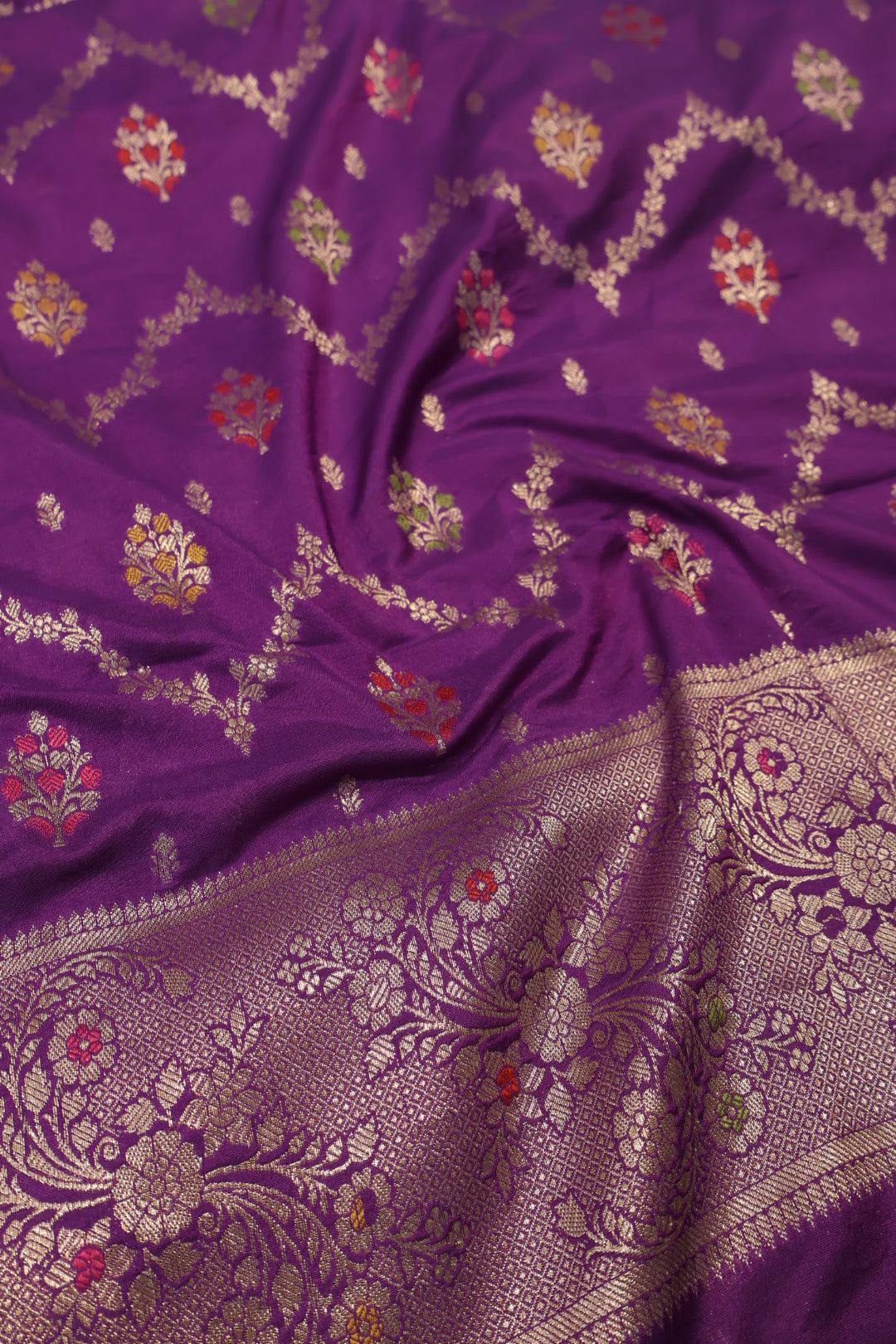 Purple Satin Silk Tilfi Meenakari Woven Unstitched Banarasi Suit Set The Banarasee Aura