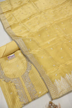 Yellow Uppada Silk with Tissue Stripes Hand Embroidered and Woven Unstitched Suit Set With Tissue Silk Woven Dupatta The Banarasee Aura