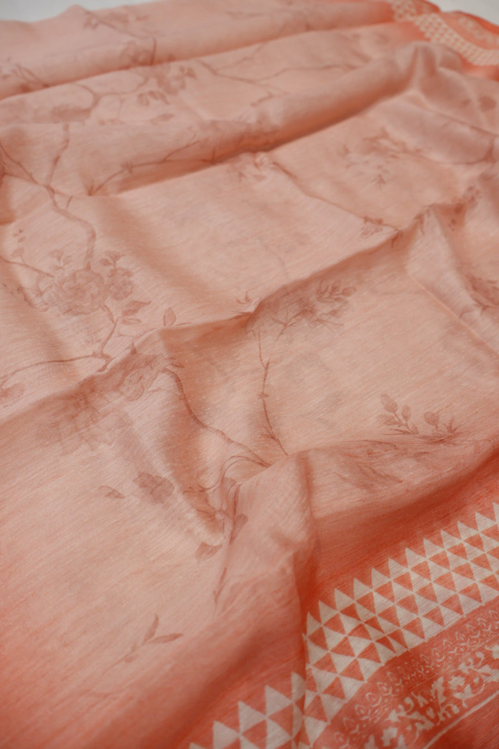 Peach Chanderi Printed and Embroidered Unstitched Suit Set With Chanderi Digital Printed Dupatta The Banarasee Aura