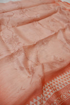 Peach Chanderi Printed and Embroidered Unstitched Suit Set With Chanderi Digital Printed Dupatta The Banarasee Aura