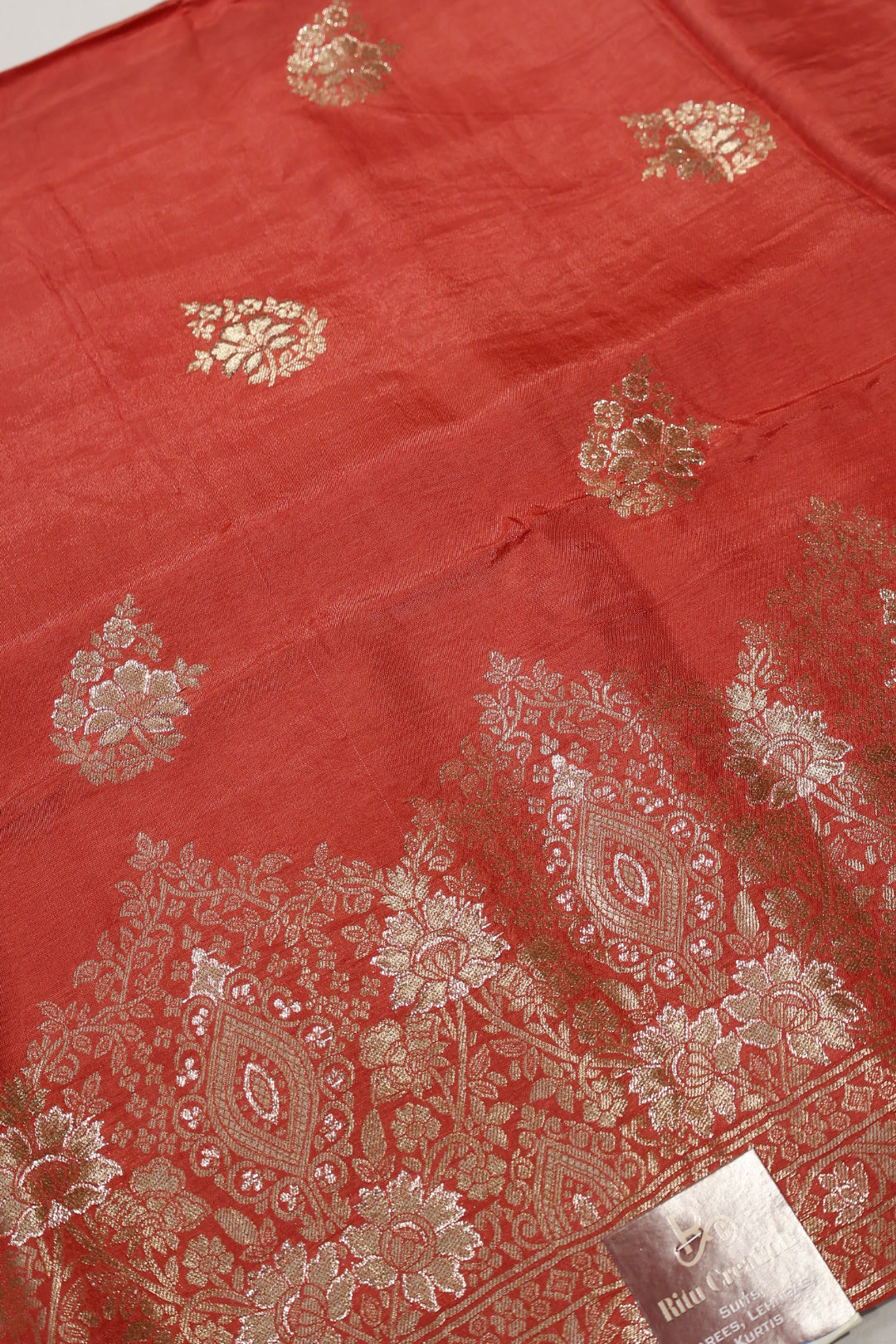 Cherry Red Banarasi Dola Silk Woven Unstitched Suit Set With Dola Silk Bandhani Printed Woven Dupatta The Banarasee Aura