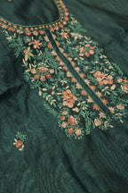 Deep Teal Chanderi Hand Embroidered Unstitched Suit Set with Chanderi Printed And Thread Worked Dupatta The Banarasee Aura