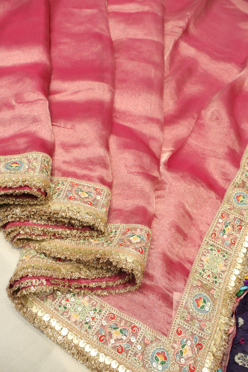 Pink Pure Banarasi Tissue Silk Saree With Contrast Bandhej Blouse The Banarasee Aura